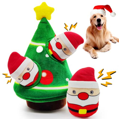 lilfrd Christmas Dog Toys, Dog, Xmas Christmas Tree, Santa Claus Hide and Seek Puzzle Squeaky Plush Rope Chew Fetch Brain Stimulating Toy Presents for Small Medium Dogs - style: Christmas Tree & Santa