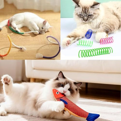 Interactive Cat Toy Set, 6-Pack Catnip Saury Fish & Springs for Indoor Cats, Kitten Chew Rope Bundles, Boredom Relief & Active Play