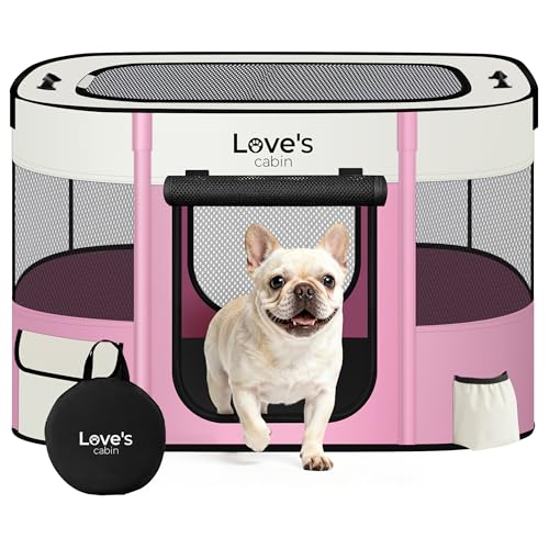 Love's cabin Pet Puppy Dog Playpen, Small Dog Tent Crates Cage Indoor/Outdoor, Portable Exercise Playpen for Cat, Foldable Pop Up Dog Kennel Playpen with Carring Case (S, Light Pink) - color: Light Pink, style: Small