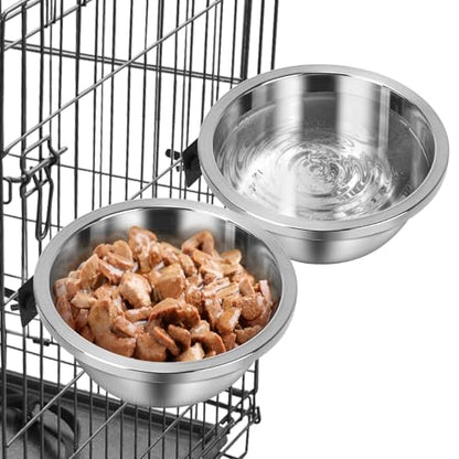 Crate Bowls for Large Dogs, ShineMe Heavy Duty Hanging Dog Bowls for Kennel Cage Crates, No Spill Stainless Steel Dog Crate Water Bowl or Large and Medium Dogs, 56oz, Set of 2 - color: Silver (56oz+56oz)
