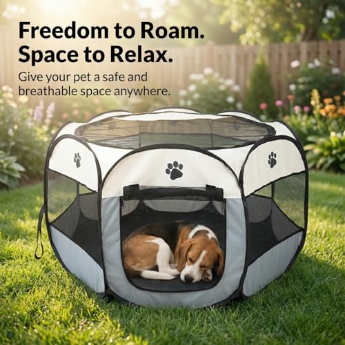 Bee Neat Large Foldable Pet Playpen for Medium Dogs & Cats – Portable Indoor & Outdoor Pet Pen 44 x 24, Lightweight Exercise Playpen for Puppies, Kittens & Medium Pets - style: Large