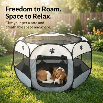 Bee Neat Large Foldable Pet Playpen for Medium Dogs & Cats – Portable Indoor & Outdoor Pet Pen 44 x 24, Lightweight Exercise Playpen for Puppies, Kittens & Medium Pets - style: Large