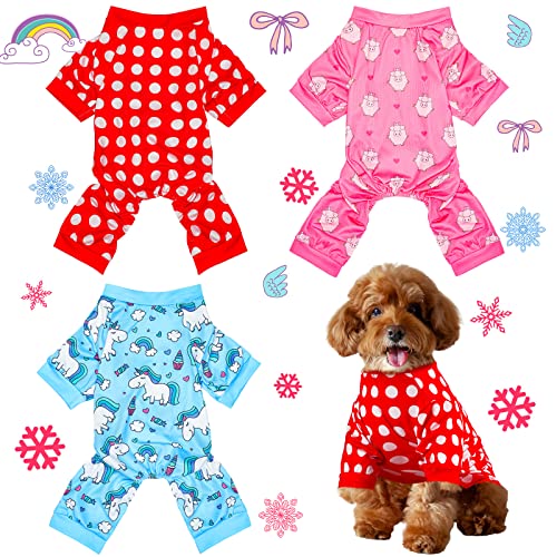 3 Pieces Dog Pajamas Puppy Soft Pets Clothes Dog Jumpsuit for Small Medium Large Pets Cute Apparel Bodysuits for Girl and Boy, 3 Styles(S Fits 3.3-5.5 lbs) - size: S Fits 3.3-5.5 lbs