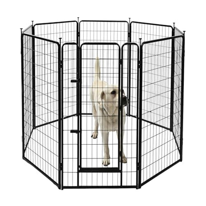 Amazon Basics Dog Playpen, 8 Panels Metal Fence with Door, Foldable for Indoor and Outdoor Use, Suitable for Small to Medium Sized Dogs, 48 Inch Height, Black - style: 8pcs-48"