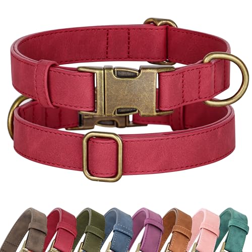 Didog Soft PU Leather Dog Collar, Stylish Quick Released Dog Collars for Small Dogs, Easy Clean Adjustable Pet Collar for Daily Walking, Red, S Fit 10-15" Neck - color: Red, size: S：Fit 10-15" Neck, Width ⅝"