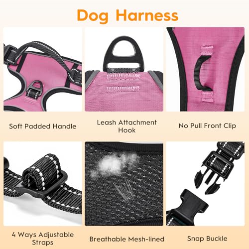 No Pull Dog Harness, No Chock Reflective Adjustable Soft Padded Pet Vest with Easy Control Handle, Easy Wearing with Stylish, Reinforced Knot, 2 Buckles - color: Midnight Pink, size: X-Small