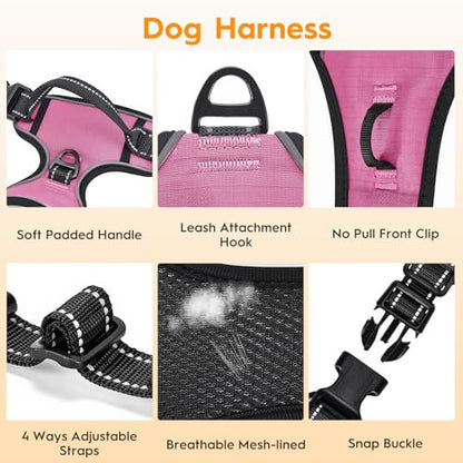 No Pull Dog Harness, No Chock Reflective Adjustable Soft Padded Pet Vest with Easy Control Handle, Easy Wearing with Stylish, Reinforced Knot, 2 Buckles - color: Midnight Pink, size: X-Small