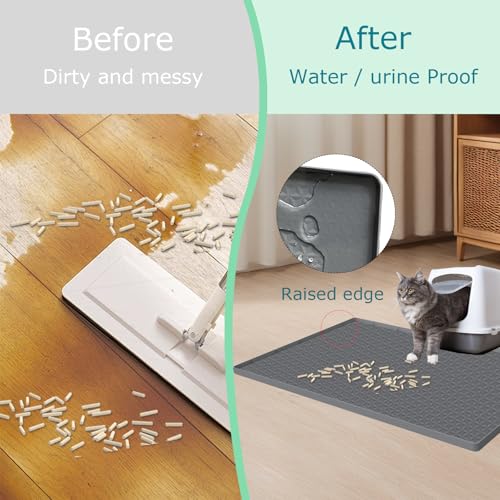 Cat Litter Mat for Litter Box, Silicone Large Cat Litter Trapping Mat - 51.2x25.6 in, Waterproof & Non-Slip, Durable & Easy Clean, Gray - color: Grey, size: 51.2"L x 25.6"W