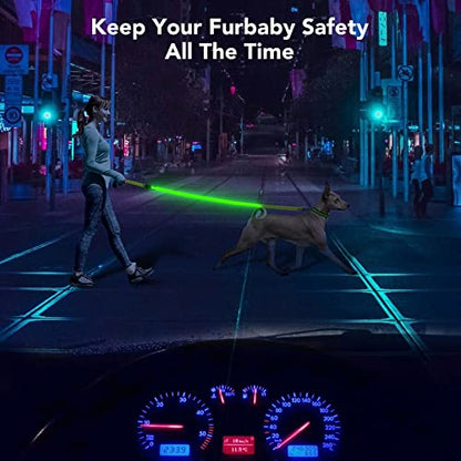 Colaseeme Light Up Dog Leash, LED Pet Leashes USB Rechargeable, Glow Safety Dogs Lights at Night (4FT,Green & Reflective Wires) - color: Green & Reflective Wires, size: 4FT