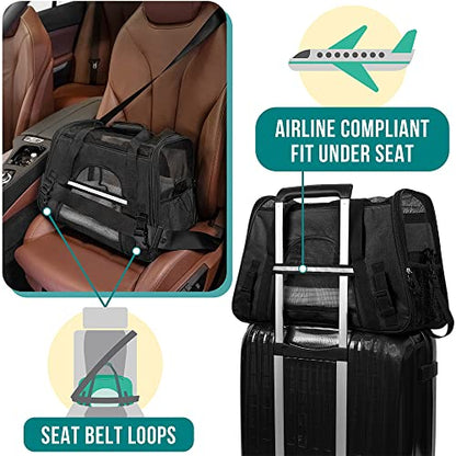 PetAmi Airline Approved Pet Carrier for Cats & Small Dogs, Soft Sided TSA Travel Carrier Bag with Sherpa Bed, Breathable Mesh Ventilation, Collapsible Bowl, Fits Under Seat, Up to 18 lbs, Small Black - color: Black, size: Small - 17"L x 10.2"W x 11.2"H