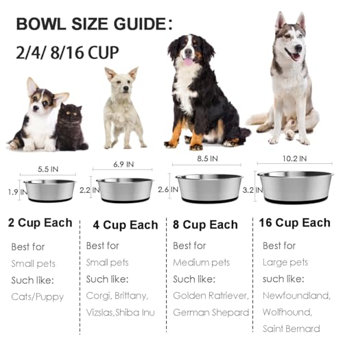 WEDAWN Deep Stainless Steel Non-Skid Dog and Food Bowls, Each Holds Up to 4 Cups, Set of 2 Packs(6.9 x 2.2 Inches) - color: Black, size: 4 Cup for Small Pet