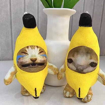 Crying Banana Cat Plush Keychain, Happy Funny Baby Sound Cat Stuffed Animal Ornaments - color: Happy