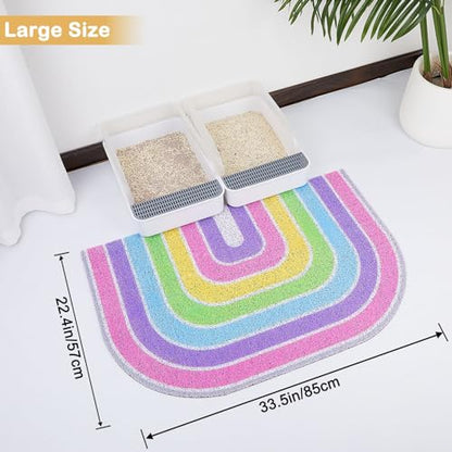 Cat Litter Mat Quality Litter Box Mat Large Non-Slip Cat Litter Mat Litter Trapping Mat Soft Kitty Litter Mat Compatible Two Litter Boxes Cat Products Easy to Clean,Pink,L - color: Pink Rainbow, size: L(33.5" x 22.4")
