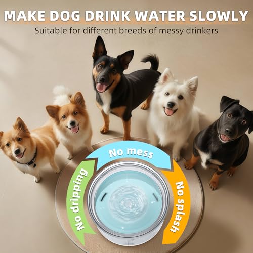 Decflow 1.2Gallon Dog Water Bowl No Spill, 4.5L Large Capacity Spill Proof Dog Bowls with Transparent Floating Disk, No Splash Slow Drinking Dog Bowl for Sloppy Messy Drinkers (Clear) - color: A-Transparent