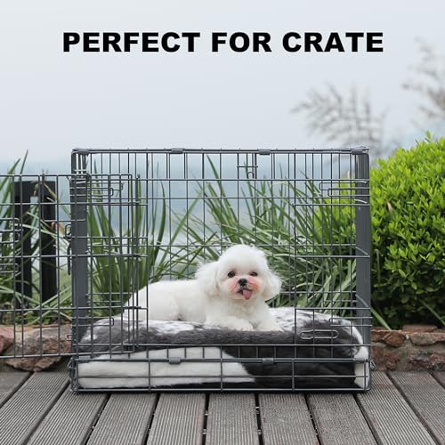 Bedfolks Waterproof Crate Bed, Plush Dog & Cat Bed with Removable Washable Cover, Faux Fur Kennel Pad, 21"x13", Black-White Cowhide - color: Black-white cowhide, size: X-Small(21x13'')