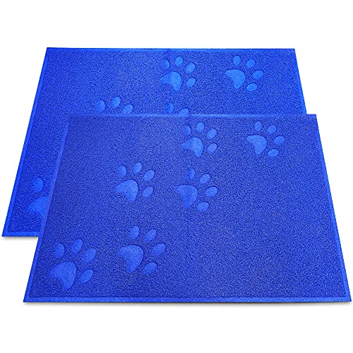 Andalus Small Cat Litter Mat, Pack of 2 - Waterproof, Non-Slip & Easy to Clean Cat Litter Box Mat for Extra Efficient Pet Litter-Trapping, Blue (15.75” X 11.75”) - color: Blue