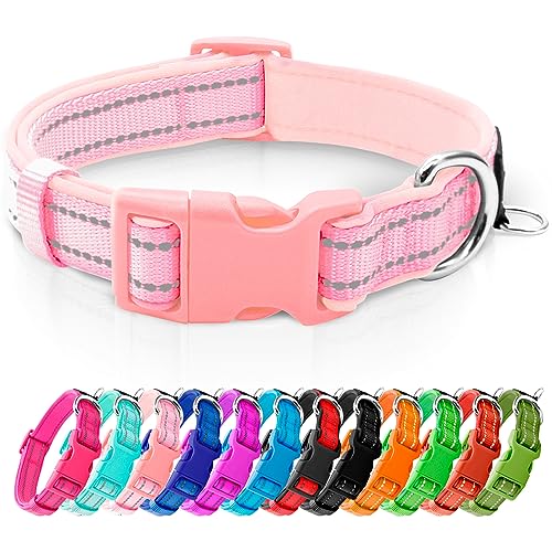 Reflective Dog Collar,Soft Neoprene Padded Pet Collar with ID Tag Ring,Adjustable for Puppy and Small Dogs,Pink,XS - color: Pink, size: X-Small (Pack of 1)