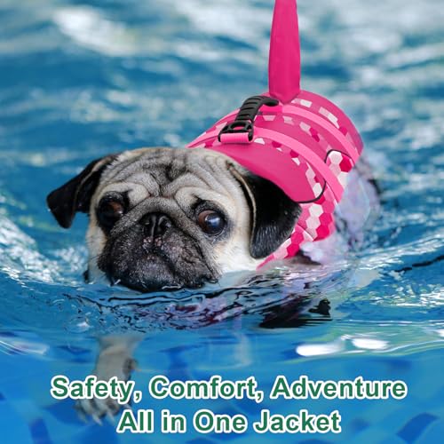 Shark Fin Dog Life Jacket High Buoyancy, Adjustable Dog Life Vest with Quick Release Buckles & Rescue Handle for Swimming Boating, Small Medium Large Dogs - color: Shark-Gradient Pink, size: X-small