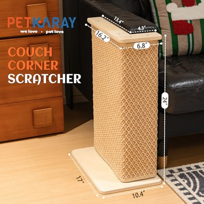 PETKARAY Extended Couch Corner Cat Scratcher, 24" Sisal Couch Protector from Cat Claws, Wider Couch Side Furniture Scratch Protection for Cats