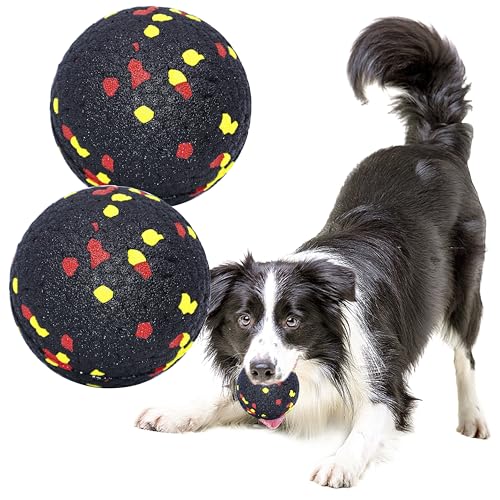 Dog Balls Toys for Aggressive Chewers, Indestructible Durable Bouncy Floating Balls for Dogs to Fetch, Durable Solid Rubber Ball for Training Dog(2 Pack) - color: Toy Ball-BlackPack of 2), size: Medium