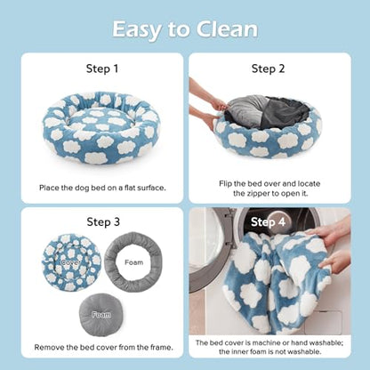 JOEJOY Donut Dog Bed Medium Size Dog, Cute Round Calming Pet Bed with Removable Washable Cover, Orthopedic Puppy Bed with Jacquard Shaggy Plush & Non Skid Bottom - color: Blue, size: M (30x30x8)