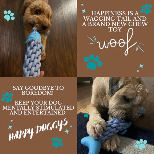 Fish Dog Toy with Rope - Fun for Some Small, Medium, and Large Breeds - Squeaky Playtime by HappyDoggys