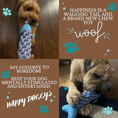 Fish Dog Toy with Rope - Fun for Some Small, Medium, and Large Breeds - Squeaky Playtime by HappyDoggys