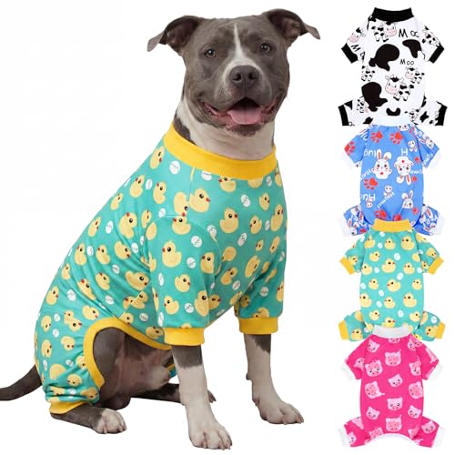 XPUDAC 4 Pieces Dog Pajamas for Large Dogs Pjs Clothes Puppy Onesies for Doggie Duck Shirts Sleeper for Pet Cats Jammies-4XL - size: 4X-Large(Chest-28.7" Back-21.7" Neck-18.5")