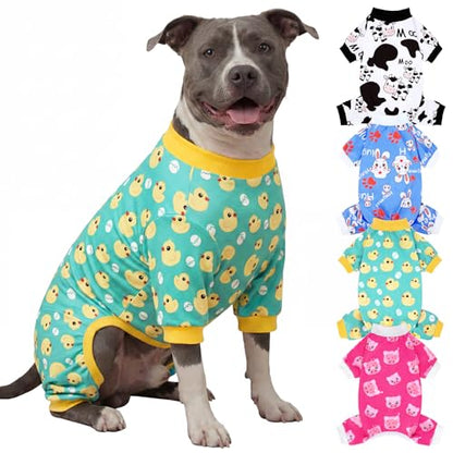 XPUDAC 4 Pieces Dog Pajamas for Large Dogs Pjs Clothes Puppy Onesies for Doggie Duck Shirts Sleeper for Pet Cats Jammies-4XL - size: 4X-Large(Chest-28.7" Back-21.7" Neck-18.5")