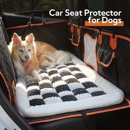 Backseat Pet Bed Mat,Dog Bed for Car,Fuzzy Dog Seat Cover for Car Back Seat, Non-Slip Travel Pet Mat, Fit for Backseat Extenders and Seat Covers (White and Black) - color: White and Black