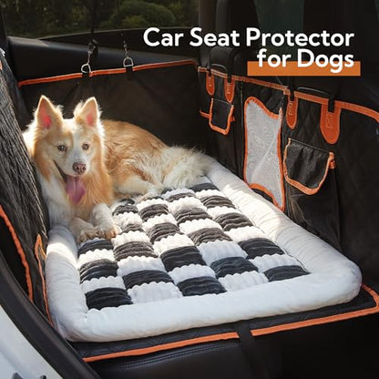 Backseat Pet Bed Mat,Dog Bed for Car,Fuzzy Dog Seat Cover for Car Back Seat, Non-Slip Travel Pet Mat, Fit for Backseat Extenders and Seat Covers (White and Black) - color: White and Black