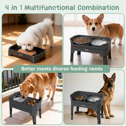 4 in 1 Adjustable Elevated Dog Bowls with 2*Stainless Steel Bowls, Anti-Spill Water Bowl, 4 Heights Raised Dog Bowl Stand for Small to Medium & Growing Large Puppies, Anti-Slip, Mess Proof Design - color: Gray