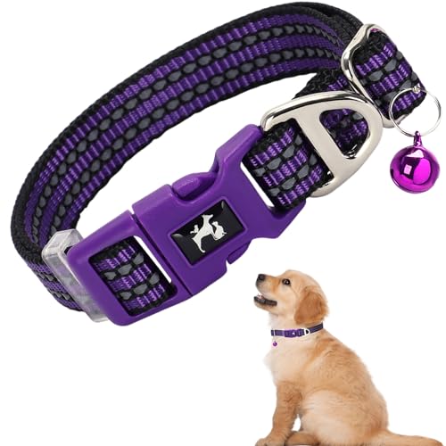 Puppy Collar with Bell - Reflective Adjustable Nylon Dog Collar for Small Dogs, Night Safety Collar for Chihuahua, Pomeranian -Purple XS - color: Z, size: XS (Neck 7"-9")