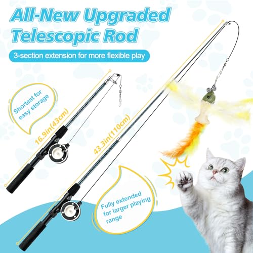 Pawaboo Cat Feather Toys, 4 Pack Interactive Cat Feather Teaser Wand Toys, Retractable Fishing Pole Wand Catcher Exerciser with Refill Fish, Dragonfly Worm with Bells, Blue Yellow Green - color: Bionic Colorful Feather