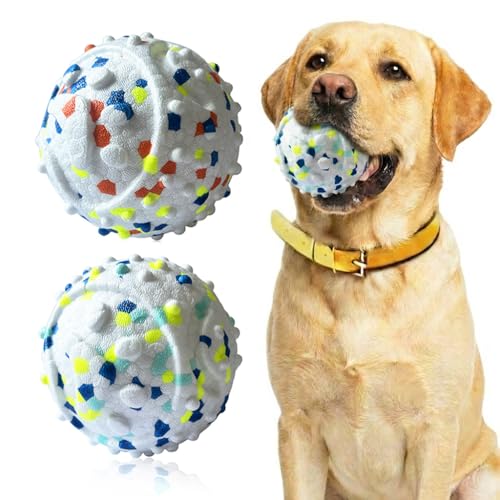 2Pack Dog Ball Squeak Toys Indestructible Dog Ball Float On Water Fetch Bouncy Durable Solid Rubber Ball for Puppy Small and Medium Dogs Playing Toys (Bell Ball 2Pcs White) - color: Bell ball 2Pcs White