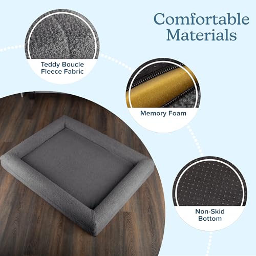 Orthopedic Dog Bed - 45x36 Inch Large Dog Bed with Supportive Bolster, Nonslip Bottom, and Removable Washable Cover - Memory Foam Pet Beds for Large Dogs - Pet Products by PETMAKER (Gray) - size: Large