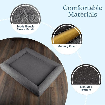 Orthopedic Dog Bed - 45x36 Inch Large Dog Bed with Supportive Bolster, Nonslip Bottom, and Removable Washable Cover - Memory Foam Pet Beds for Large Dogs - Pet Products by PETMAKER (Gray) - size: Large