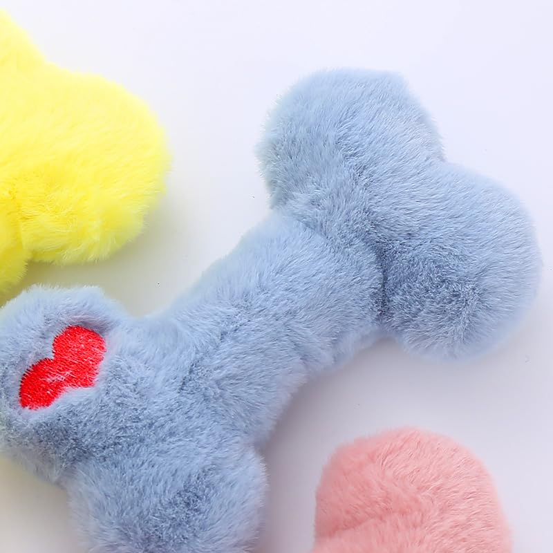 Plush Bone-Shaped Dog Toy – Durable Squeaky Chew Toy with PP Cotton Filling, Soft and Washable for Interactive Play (Blue) - color: Blue
