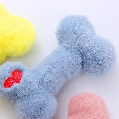 Plush Bone-Shaped Dog Toy – Durable Squeaky Chew Toy with PP Cotton Filling, Soft and Washable for Interactive Play (Yellow) - color: Yellow