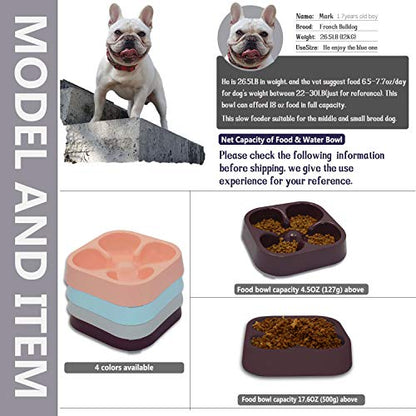 Healthy Slow Feeding Dog Bowl for French Bulldog -Slow Feeder Dog Bowl No Chocking Dog Cat Food Water Bowl with Four-Leaf Clover Pattern (Coffee) - color: Coffee