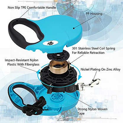 16 ft Retractable Dog Leash for Large Dogs up to 110 lbs,Tangle-Free Nylon Tape,Blue L - color: blue, size: Large