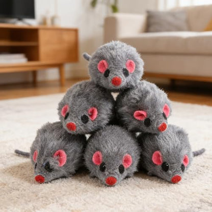 5 PCS Cat Toy Mice, Gray Fur Rattle Mouse Toys for Cats Realistic Mice Animal Toys Artificial Fur Pet Supplies Interactive Kitten Toy for Indoor Cats Self Play