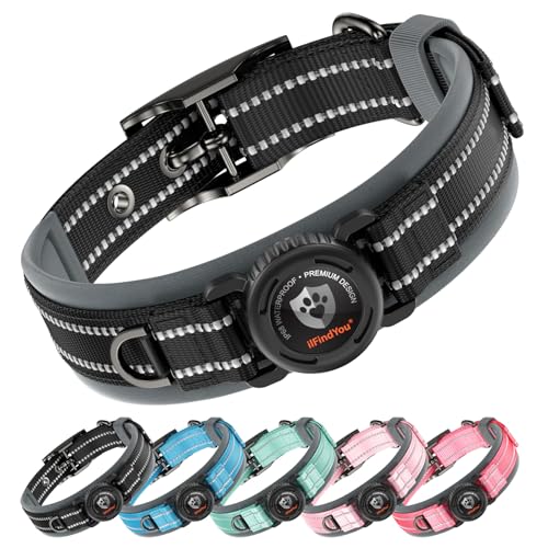 Dog Collar with Airtag Holder for Large Dogs, Upgraded Waterproof Air Tag Dog Collar Widened Comfortable Padded, Reflective, Ultra-Durable, Heavy Duty Dog Collars Adjustable - L(20" - 24") Black - color: Black, size: L: 20 - 24"