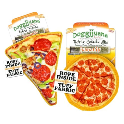 Doggijuana Cafe Combo Refillable Juananip Toy Bundle | Supreme Pizza & Pepperoni Pizza | Funny Dog Toy Plush with Catnip and Refill | Interactive Chew for Play - style: Supreme Pizza & Pepperoni Pizza