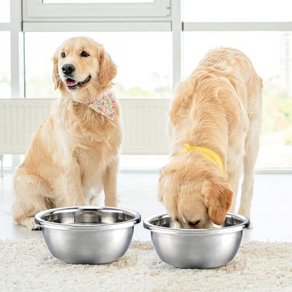 2 Pcs 1 Gallon Large Dog Bowls - Food Grade Stainless Steel Metal Water Bowls, Easy to Clean Food Bowl for Medium Large Dogs Indoor Outdoor - size: 1 Gallon