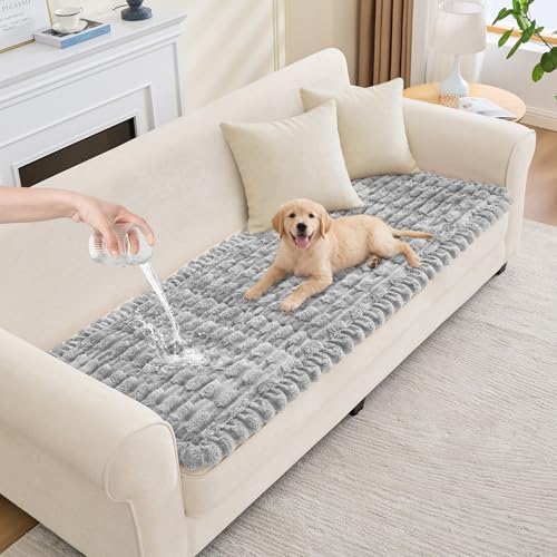 Waterproof Dog Couch Cover, Non Slip Pet Sofa Protector, Thick Fuzzy Couch Cover for Dogs, Machine Washable Furniture Protector, Scratch Resistant Pet Couch Mat(Light Gray, 28" x 83"/70 x 210cm) - color: Light Gray, size: 28''x83''