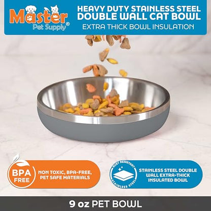 Master Pet Supply Stainless Steel Cat Bowls - 9 oz Heavy Duty - Graphite, Double Wall Extra-Thick Insulated, Non-Slip Pet Water Bowl for Cats & Pets, Anti Rust Metal, Dishwasher Safe - color: Graphite