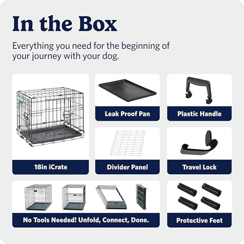 MidWest Homes for Pets 18-Inch iCrate for Tiny Breeds, Up to 10 lbs, Single Door Folding Dog Crate with Divider Panel, Leak-Proof Tray & Secure Latch, Portable, Durable & Easy to Assemble - size: 18.0"L x 12.0"W x 14.0"H