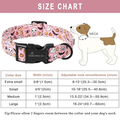 ARING PET Halloween Dog Collars, Cute Pink Pumpkin Ghost Bat Spider Skull Pet Collar with Quick Release Buckle for Small Medium Large Girl Boy Dogs-XS - color: Halloween Party, size: X-Small