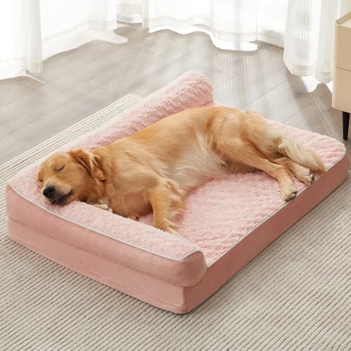 BFPETHOME Orthopedic Dog Beds for Large Dogs-Waterproof Sofa Dog Bed with Removable Washable Cover, Big Pet Bed with Waterproof Lining and Nonskid Bottom,Pet Bed for Large Dogs - color: Pink, size: 36.0"l x 27.0"w x 6.5"th